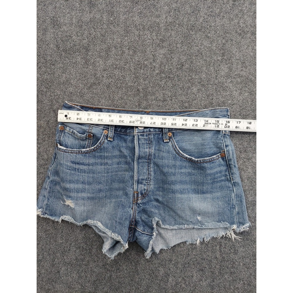 Levis 501 Shorts Womens 30‎ Blue Button Fly Cut Off Raw hem Grunge 3" inseam - Picture 10 of 13